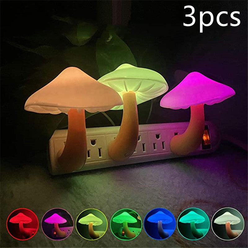 LED Night Light Mushroom Wall Socket Lamp Sensor Bedroom Light