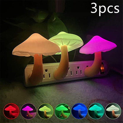 LED Night Light Mushroom Wall Socket Lamp Sensor Bedroom Light