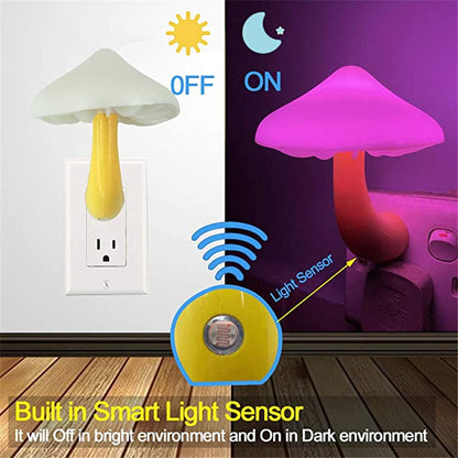 LED Night Light Mushroom Wall Socket Lamp Sensor Bedroom Light