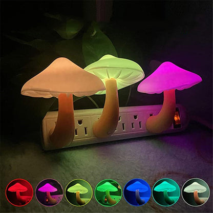 LED Night Light Mushroom Wall Socket Lamp Sensor Bedroom Light